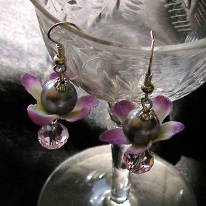 Crystals Petals and Pearls USA Artisan Handcrafted OoaK Earrings Free Gift Bag